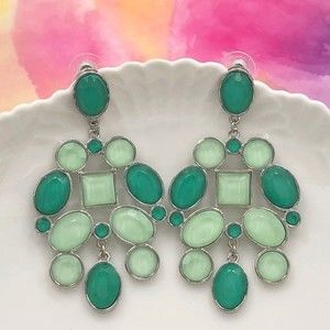 🌼 Large Statement Green Gem Post Drop Earrings